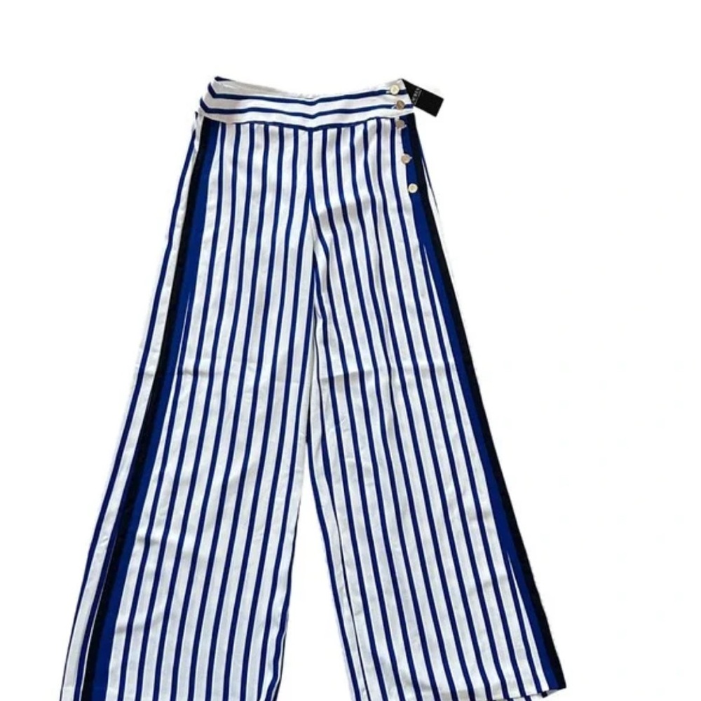 Lauren Ralph Lauren Blue and White Striped Wide Leg Pants - Picture 2 of 8